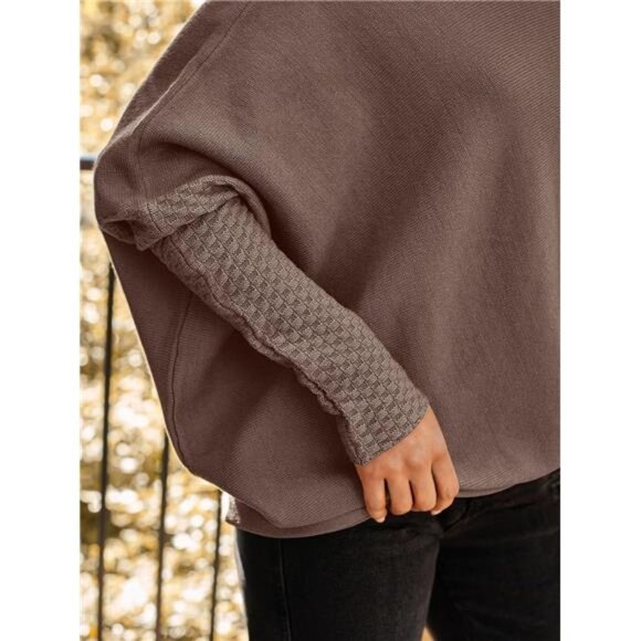 Women's Batwing Oversized Sweater - Off-Shoulder Boat Neck Wrap Tunic - Picture 5 of 7